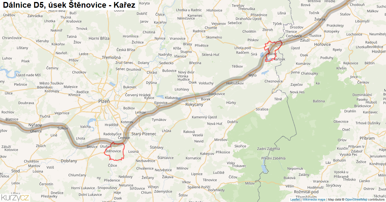 Úsek Štěnovice - Kařez, Dálnice D5 - Mapa