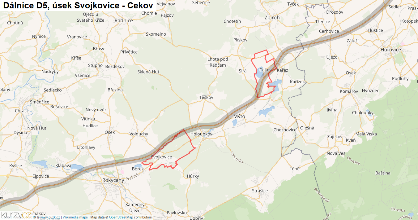 Úsek Svojkovice - Cekov, Dálnice D5 - Mapa
