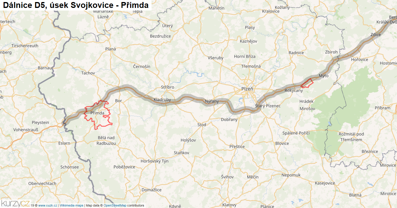 Úsek Svojkovice - Přimda, Dálnice D5 - Mapa