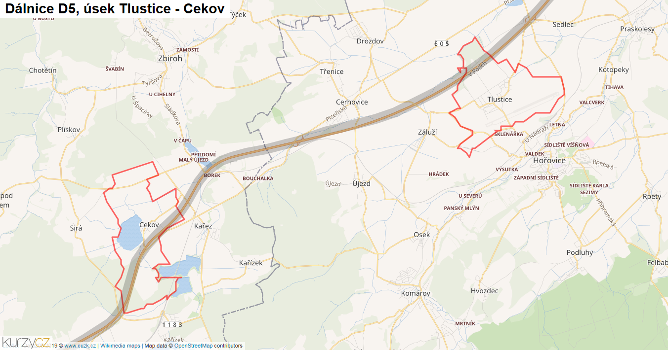 Úsek Tlustice - Cekov, Dálnice D5 - Mapa