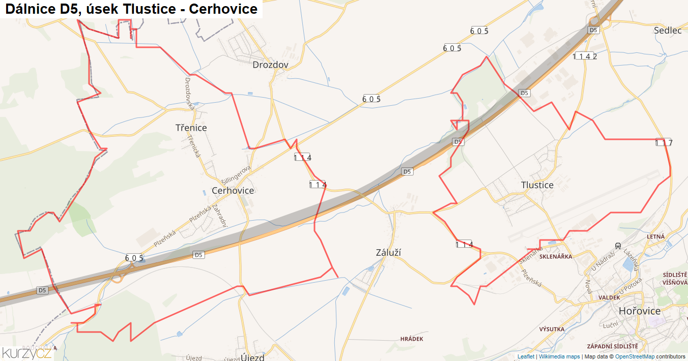 Úsek Tlustice - Cerhovice, Dálnice D5 - Mapa