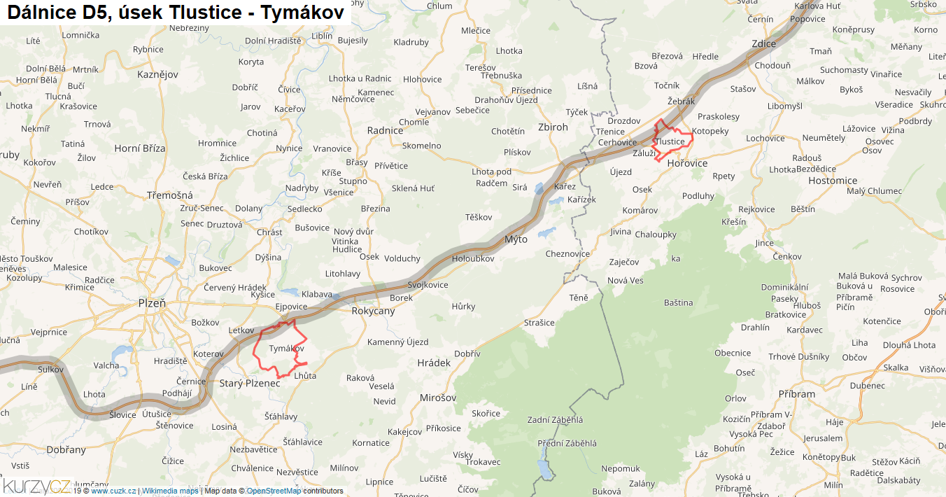 Úsek Tlustice - Tymákov, Dálnice D5 - Mapa