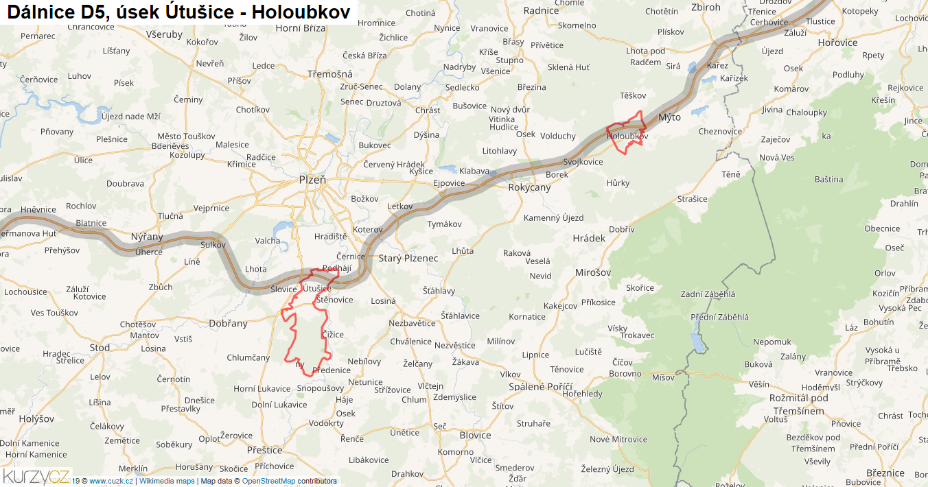 Úsek Útušice - Holoubkov, Dálnice D5 - Mapa