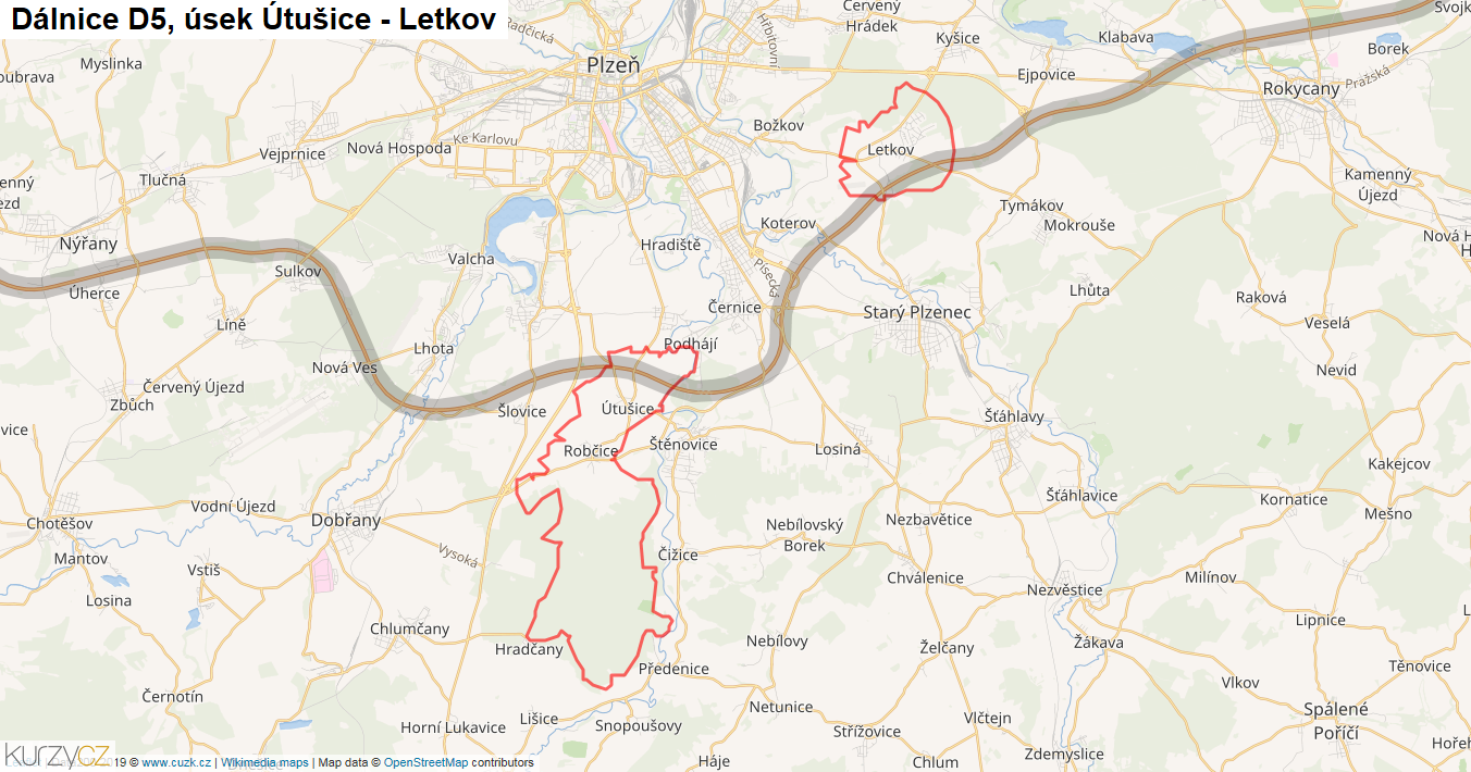 Úsek Útušice - Letkov, Dálnice D5 - Mapa