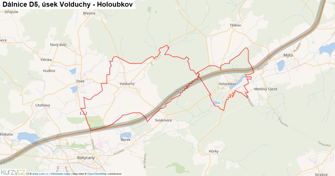 Úsek Volduchy - Holoubkov, Dálnice D5 - Mapa