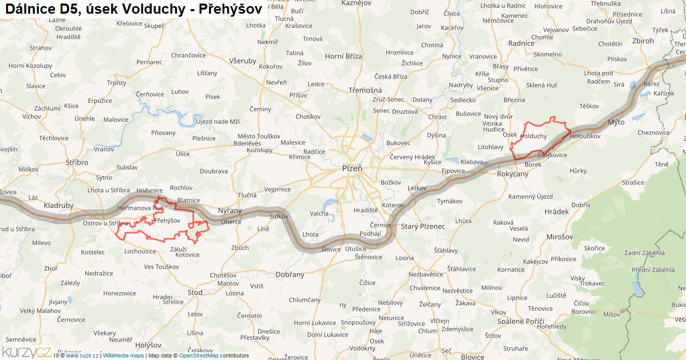Úsek Volduchy - Přehýšov, Dálnice D5 - Mapa