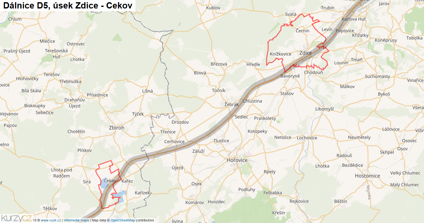 Úsek Zdice - Cekov, Dálnice D5 - Mapa