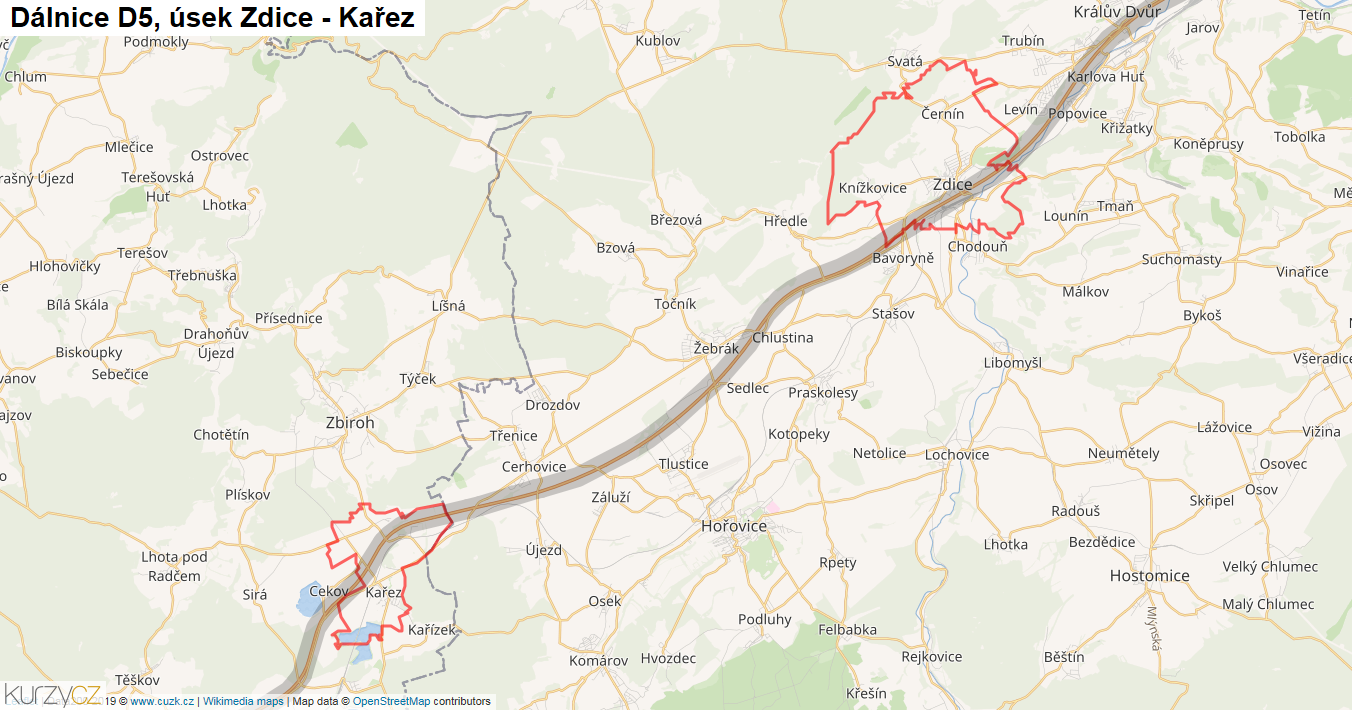 Úsek Zdice - Kařez, Dálnice D5 - Mapa