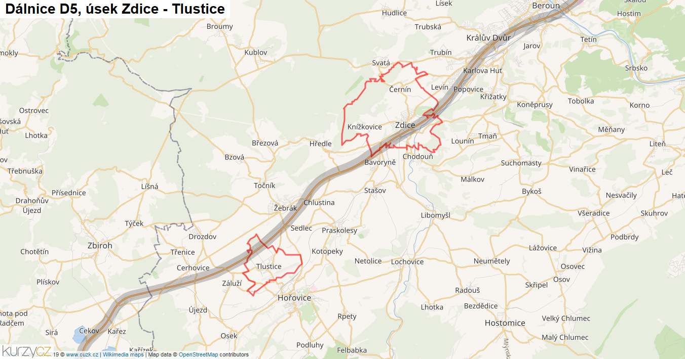 Úsek Zdice - Tlustice, Dálnice D5 - Mapa