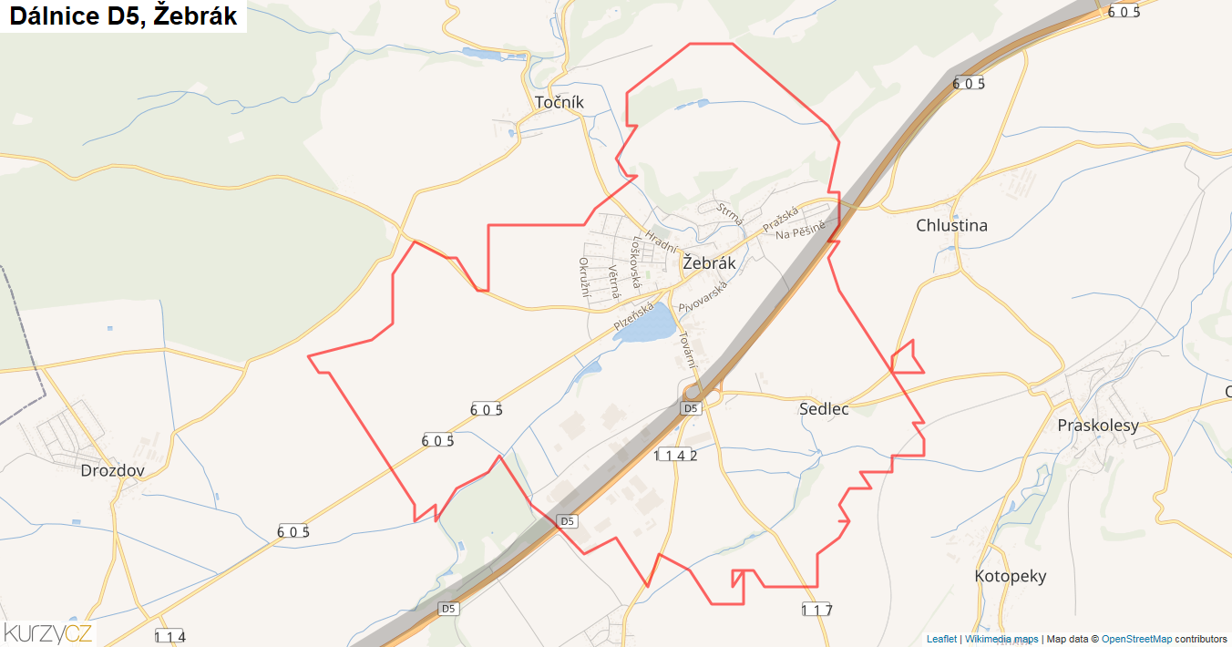 Žebrák, Dálnice D5 - Mapa