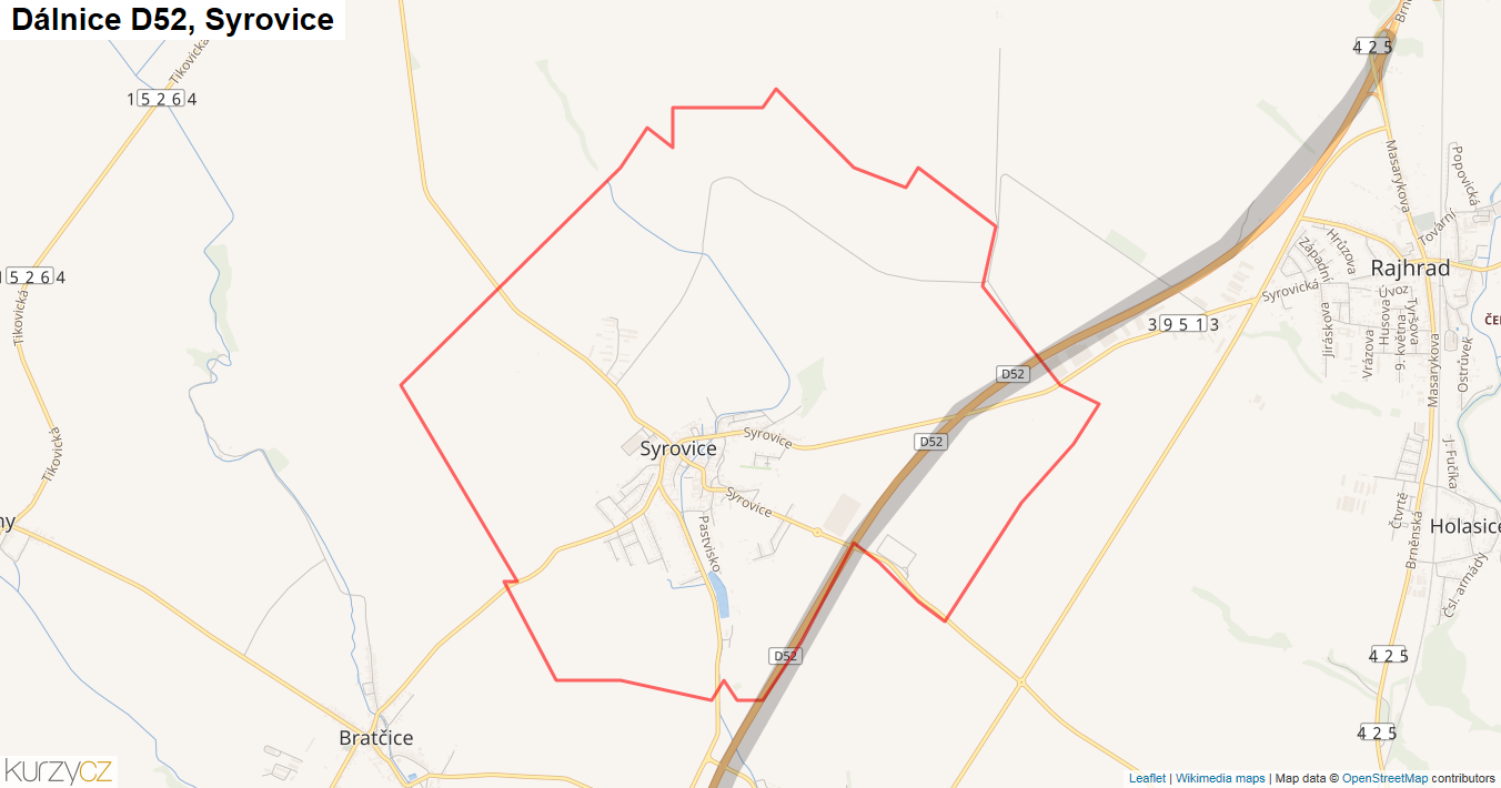Syrovice, Dálnice D52 - Mapa