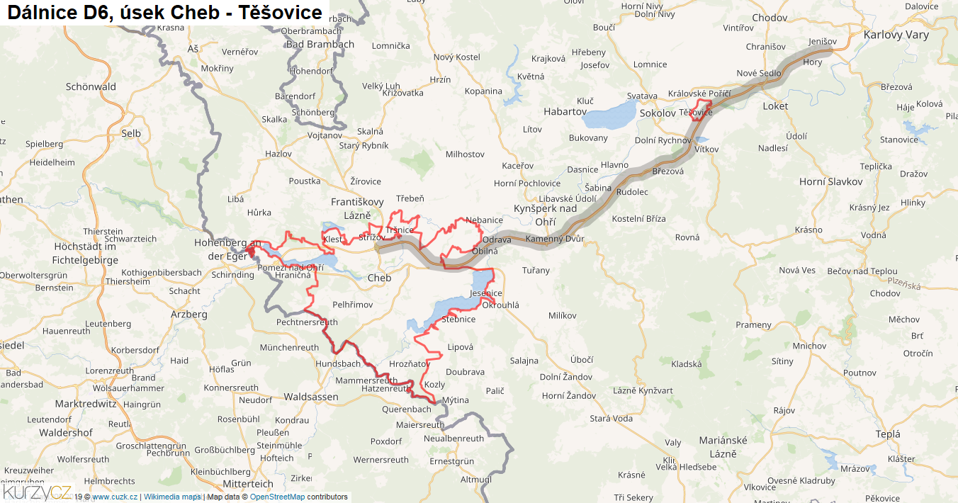Úsek Cheb - Těšovice, Dálnice D6 - Mapa