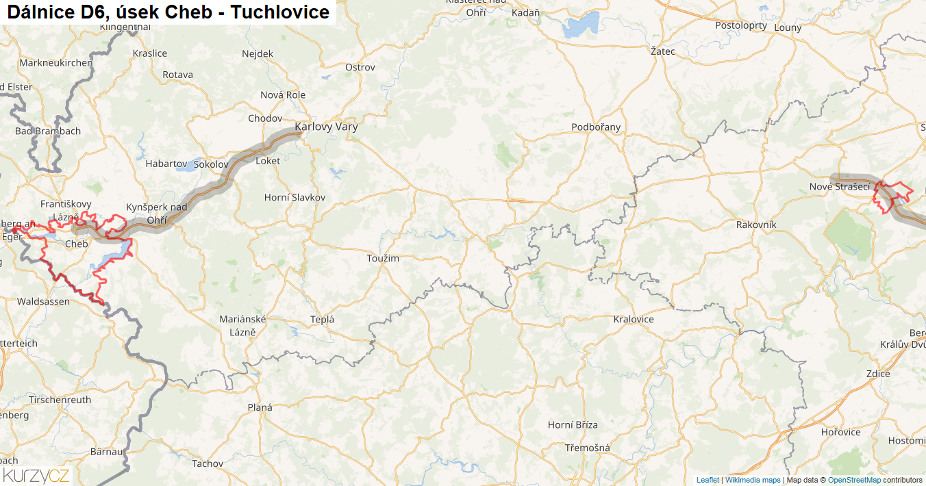 Úsek Cheb - Tuchlovice, Dálnice D6 - Mapa