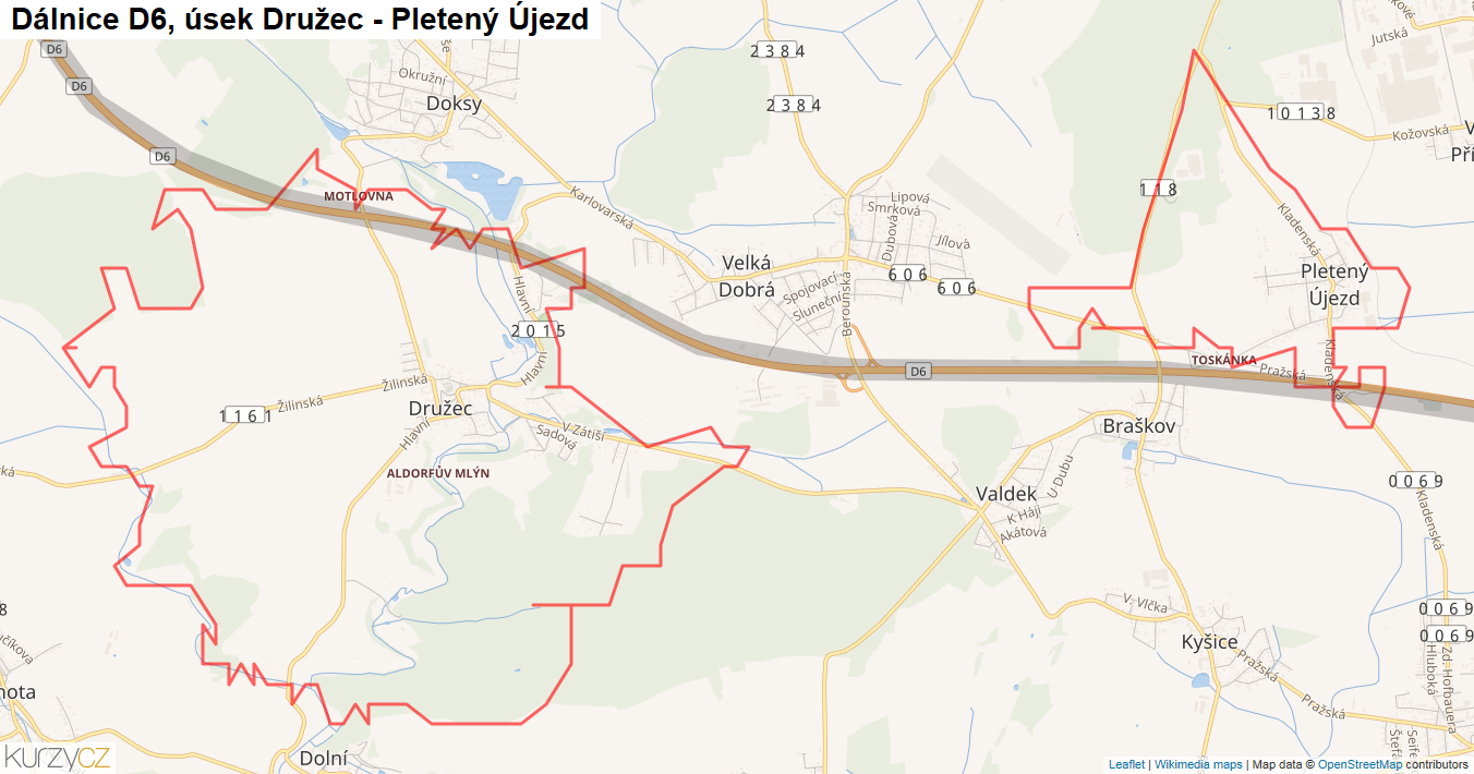 Úsek Družec - Pletený Újezd, Dálnice D6 - Mapa