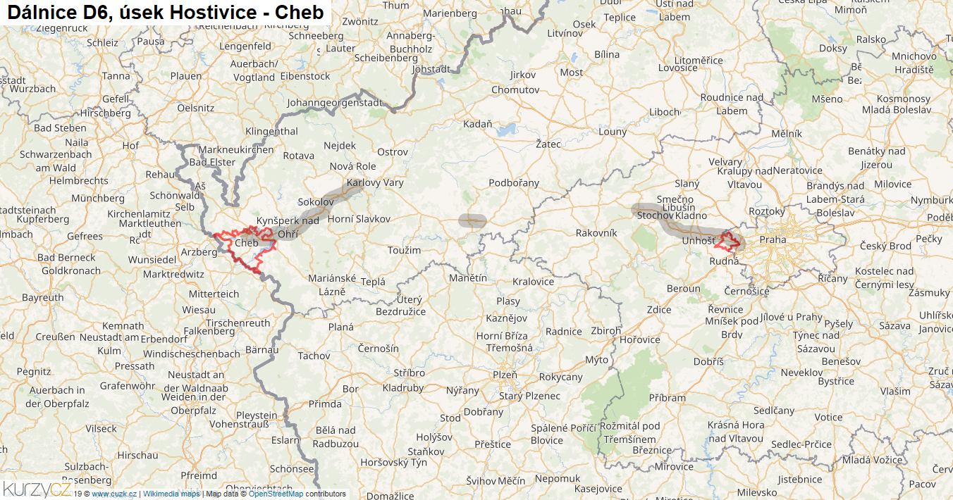 Úsek Hostivice - Cheb, Dálnice D6 - Mapa