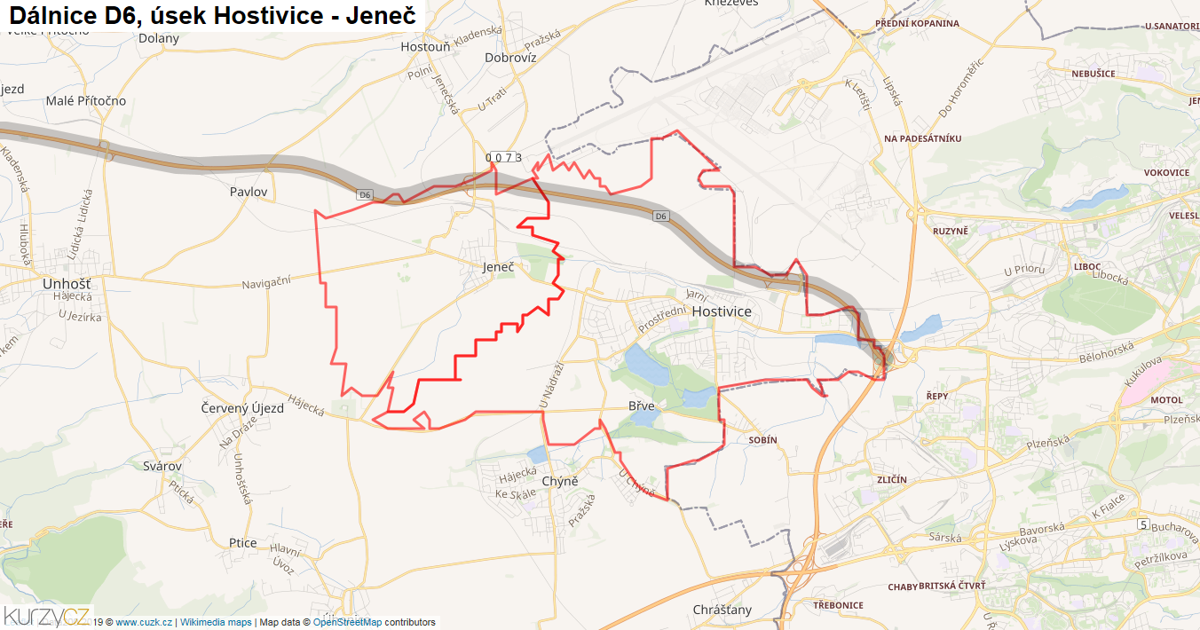 Úsek Hostivice - Jeneč, Dálnice D6 - Mapa