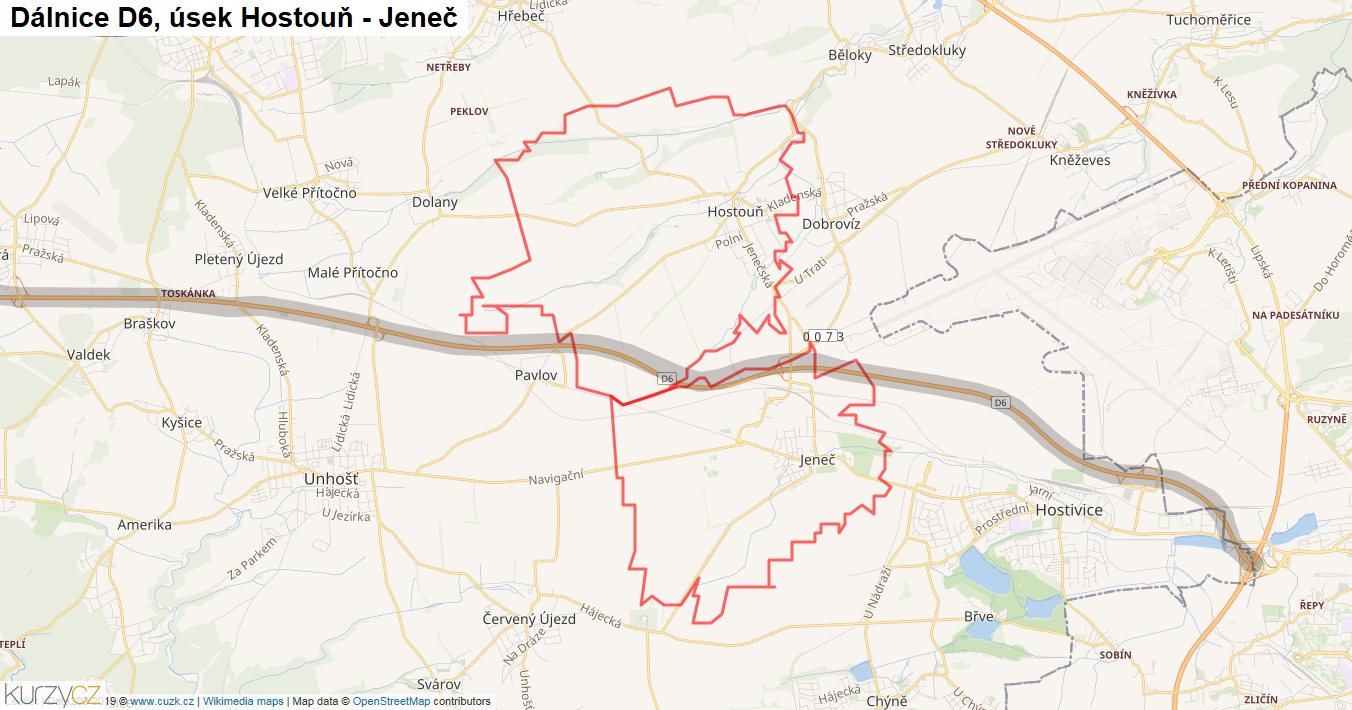 Úsek Hostouň - Jeneč, Dálnice D6 - Mapa
