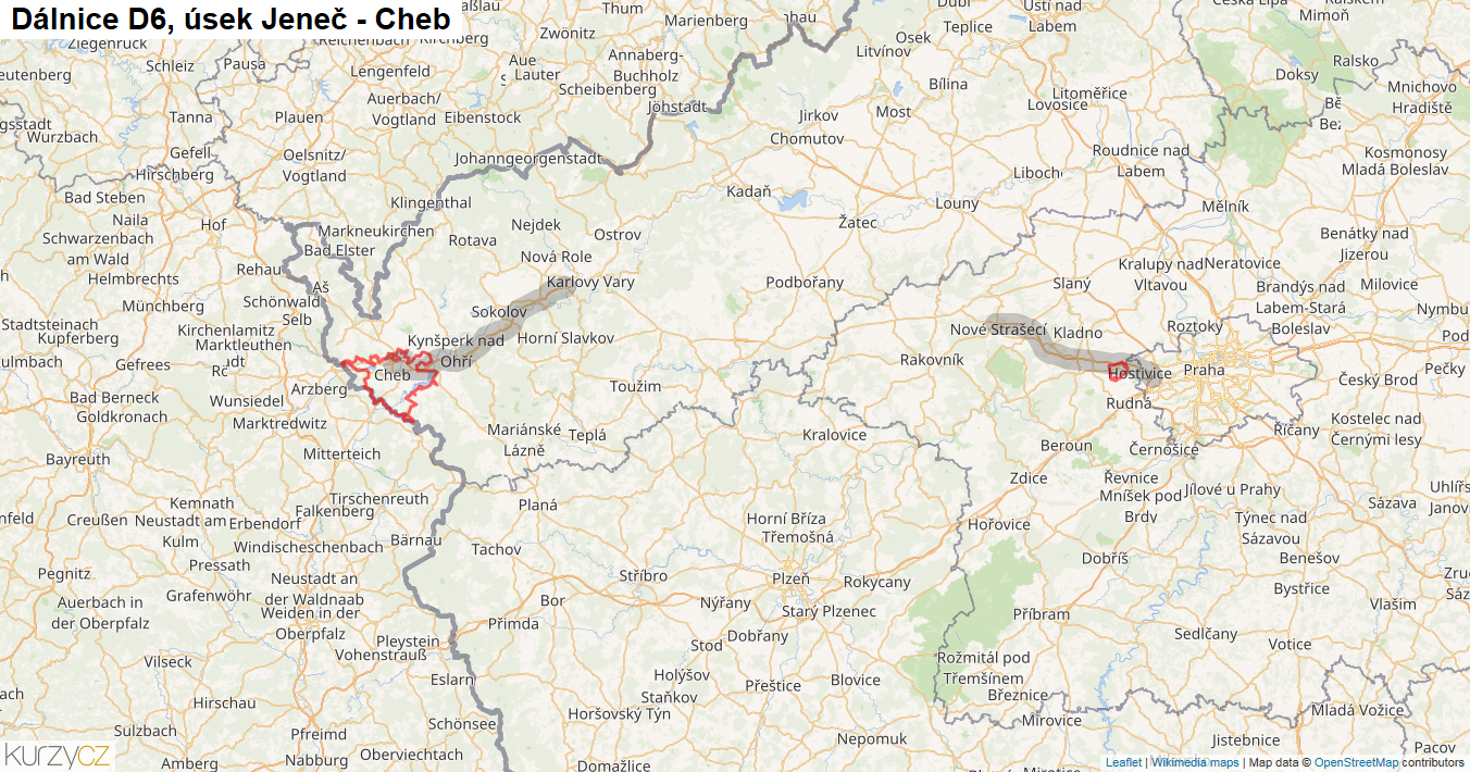 Úsek Jeneč - Cheb, Dálnice D6 - Mapa