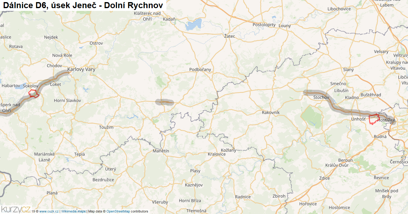 Úsek Jeneč - Dolní Rychnov, Dálnice D6 - Mapa