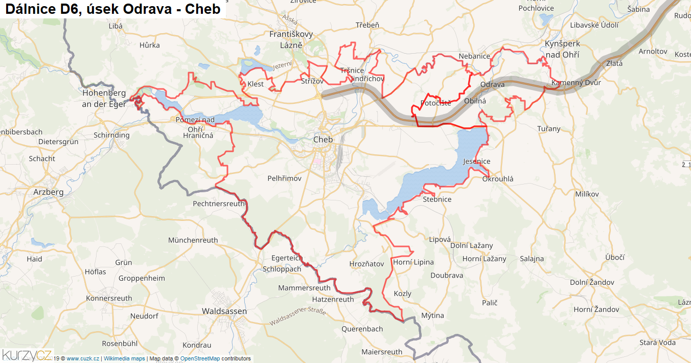 Úsek Odrava - Cheb, Dálnice D6 - Mapa