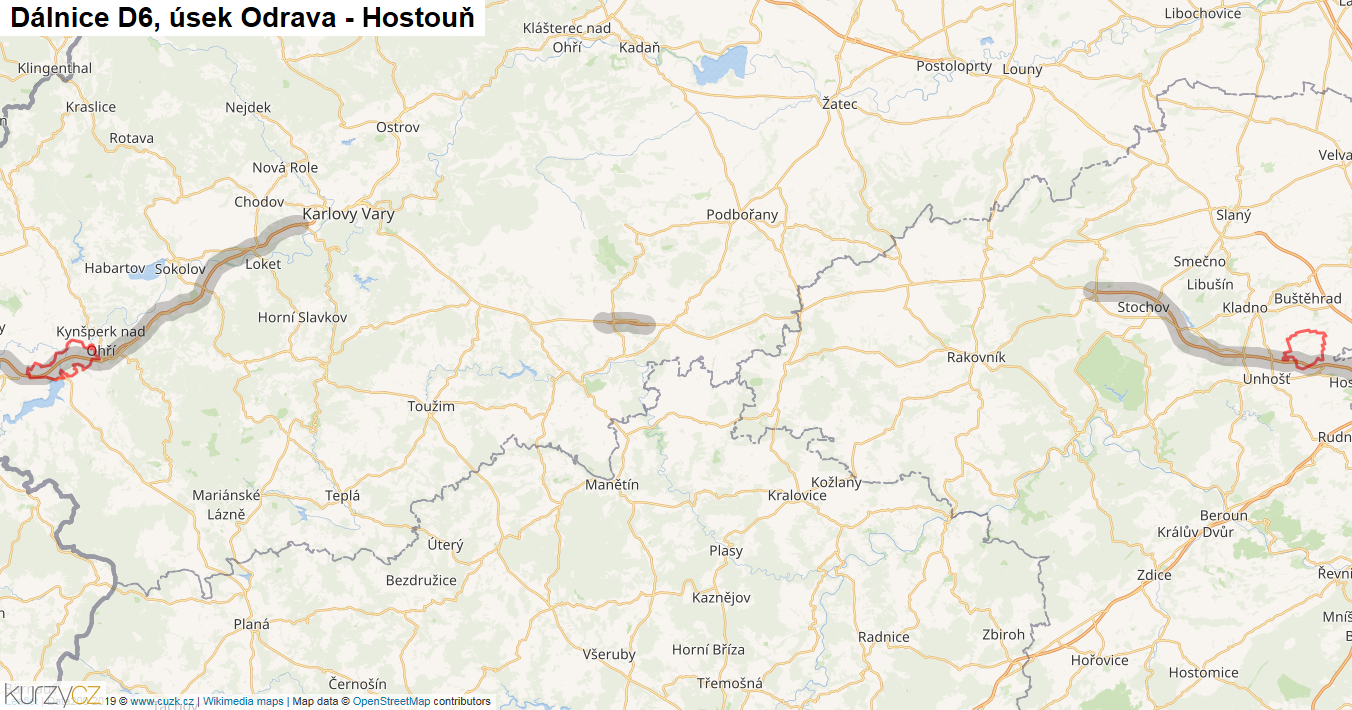 Úsek Odrava - Hostouň, Dálnice D6 - Mapa