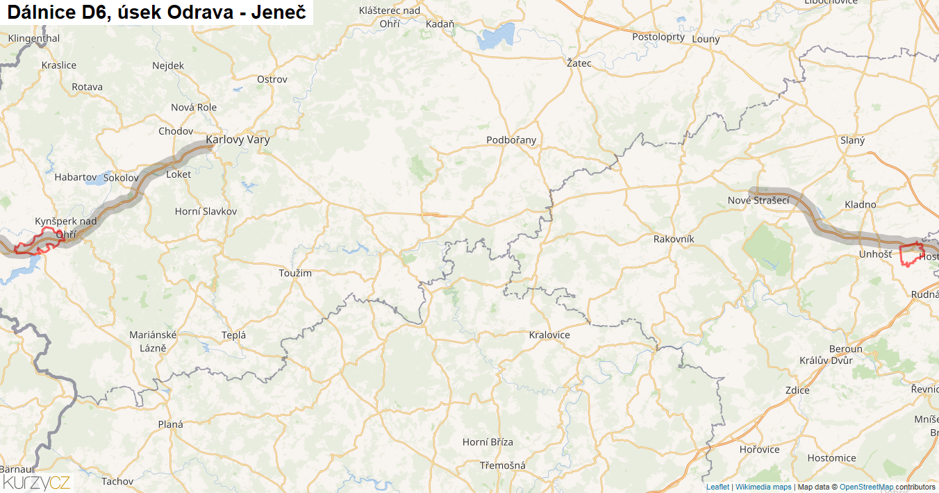 Úsek Odrava - Jeneč, Dálnice D6 - Mapa