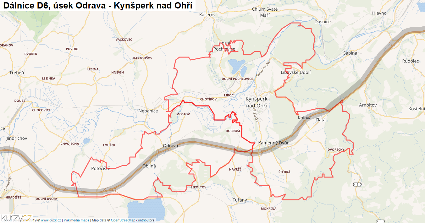 Úsek Odrava - Kynšperk nad Ohří, Dálnice D6 - Mapa
