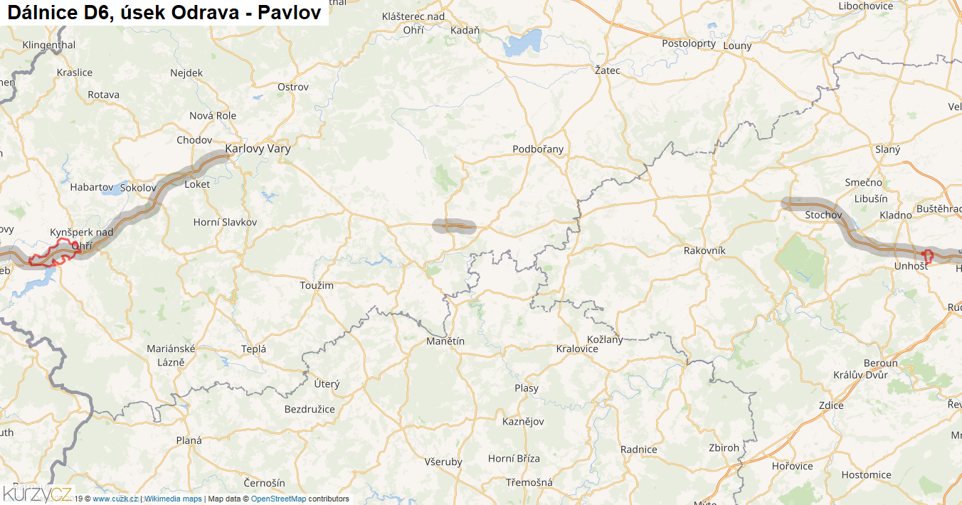 Úsek Odrava - Pavlov, Dálnice D6 - Mapa