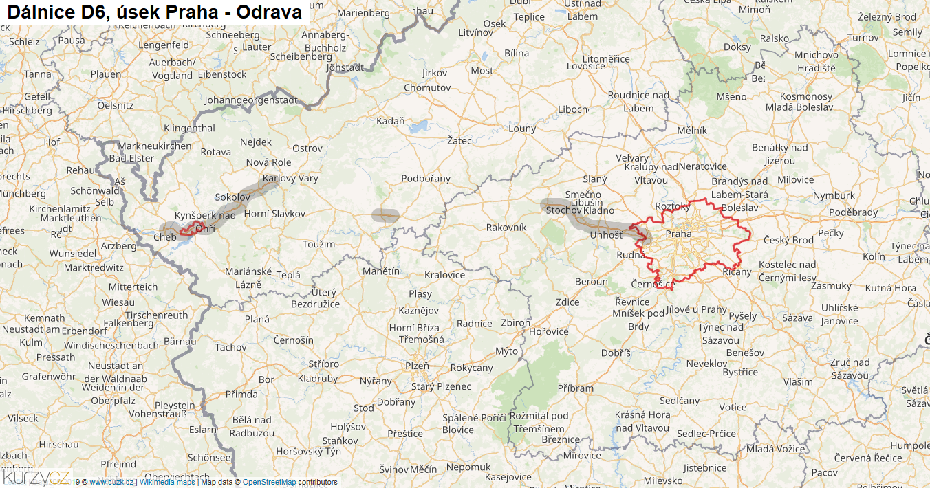 Úsek Praha - Odrava, Dálnice D6 - Mapa