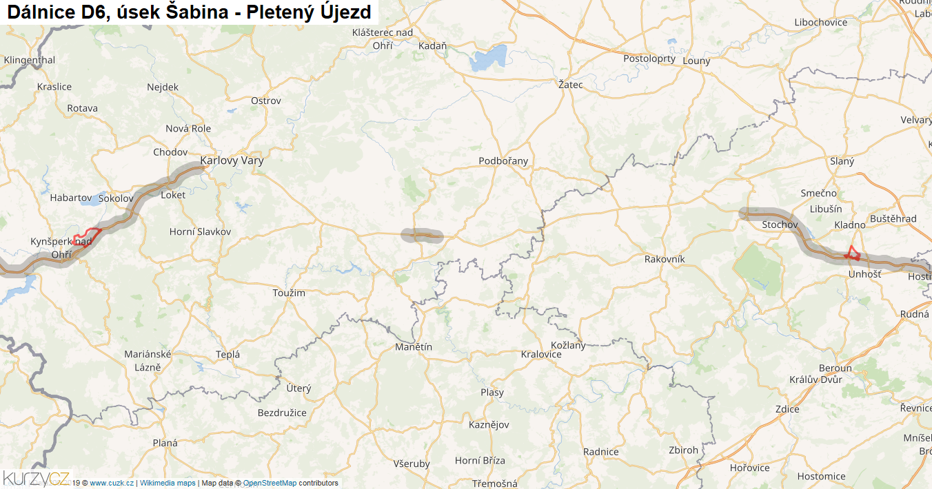 Úsek Šabina - Pletený Újezd, Dálnice D6 - Mapa