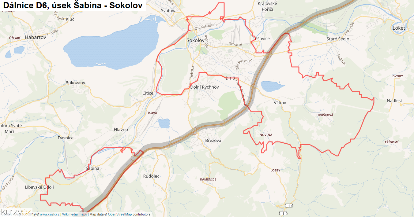 Úsek Šabina - Sokolov, Dálnice D6 - Mapa
