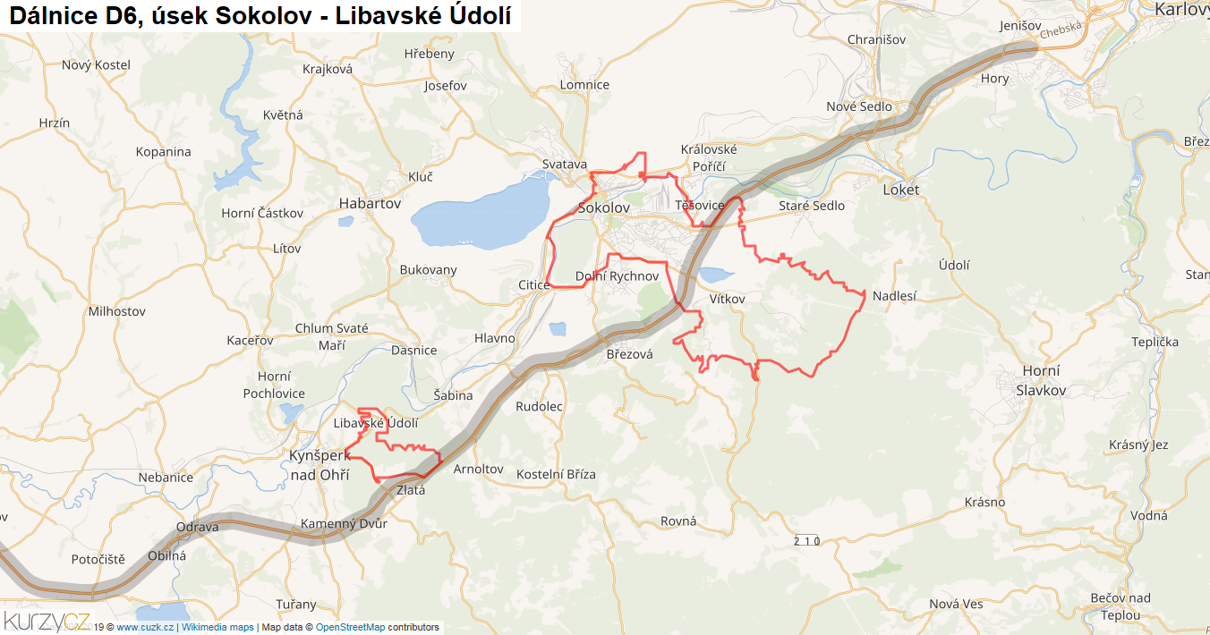 Úsek Sokolov - Libavské Údolí, Dálnice D6 - Mapa