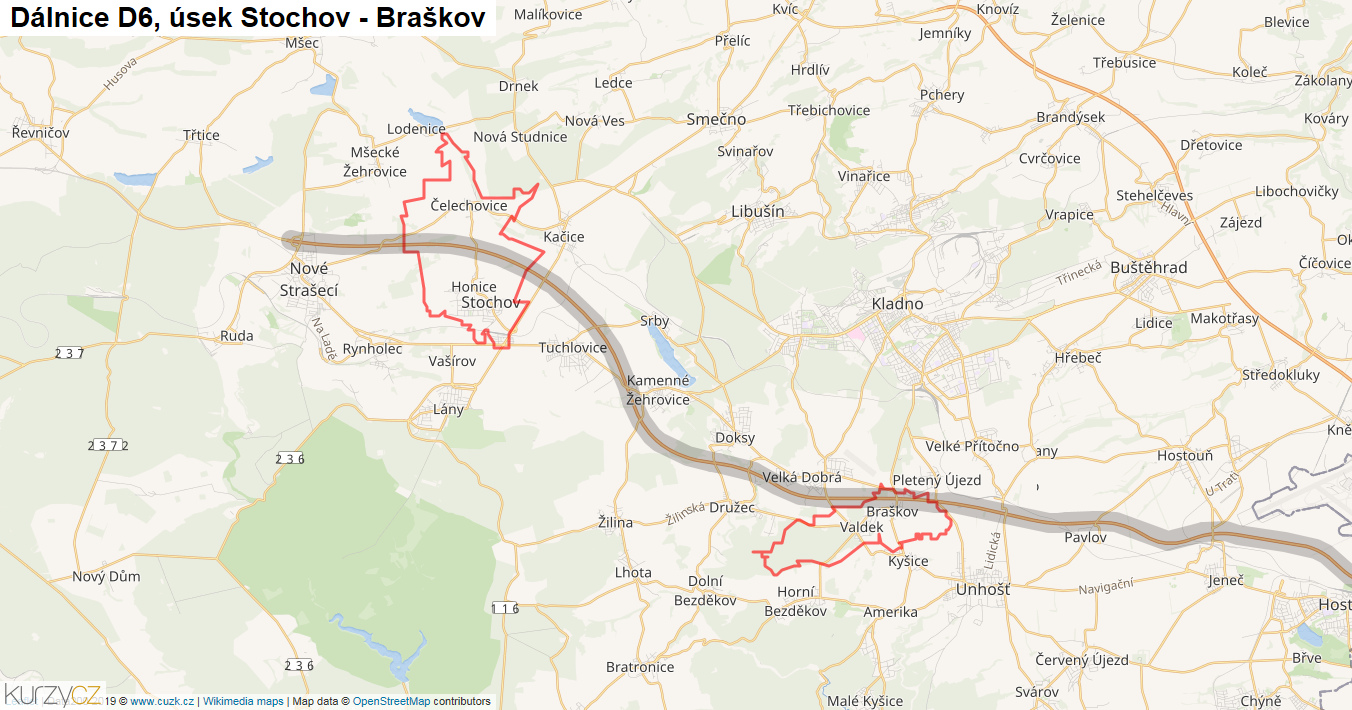 Úsek Stochov - Braškov, Dálnice D6 - Mapa