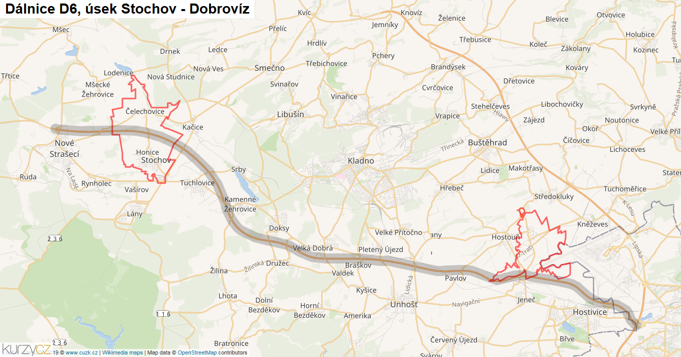 Úsek Stochov - Dobrovíz, Dálnice D6 - Mapa