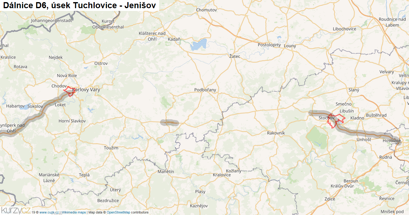 Úsek Tuchlovice - Jenišov, Dálnice D6 - Mapa