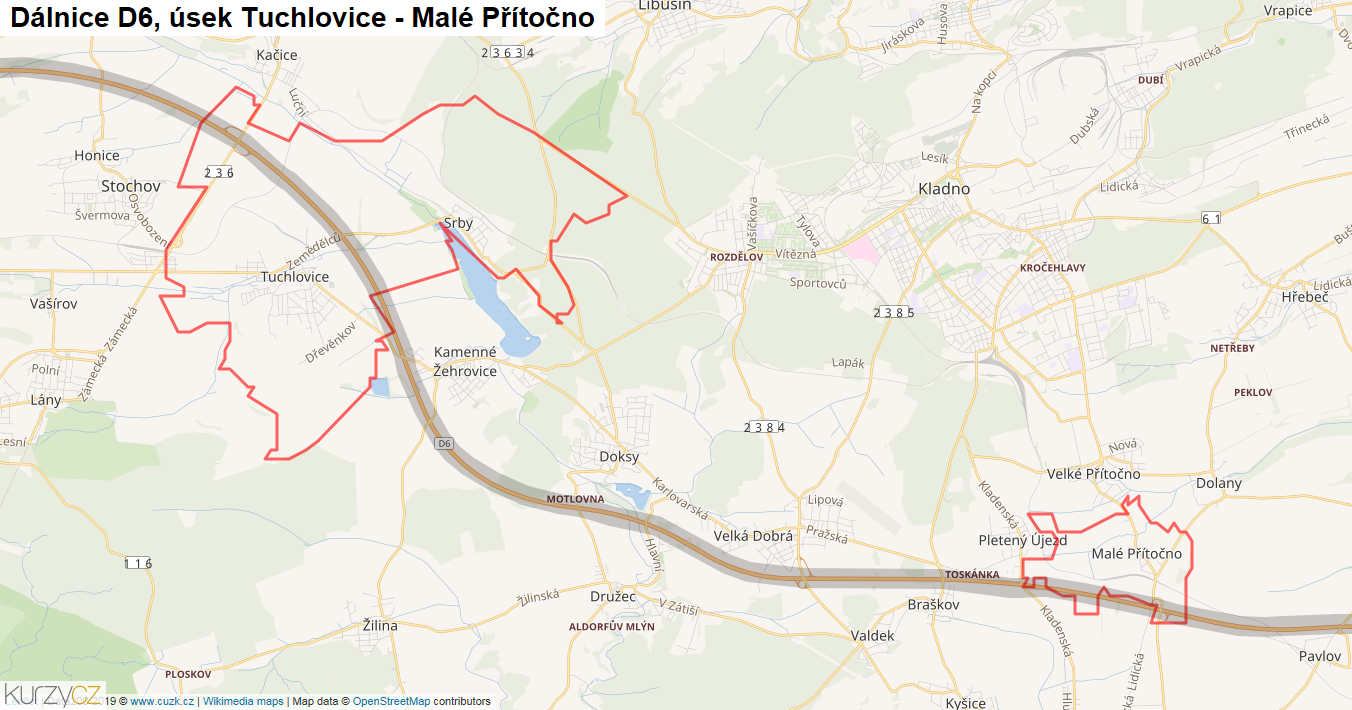 Úsek Tuchlovice - Malé Přítočno, Dálnice D6 - Mapa