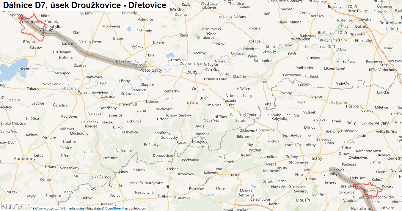 Úsek Droužkovice - Dřetovice, Dálnice D7 - Mapa