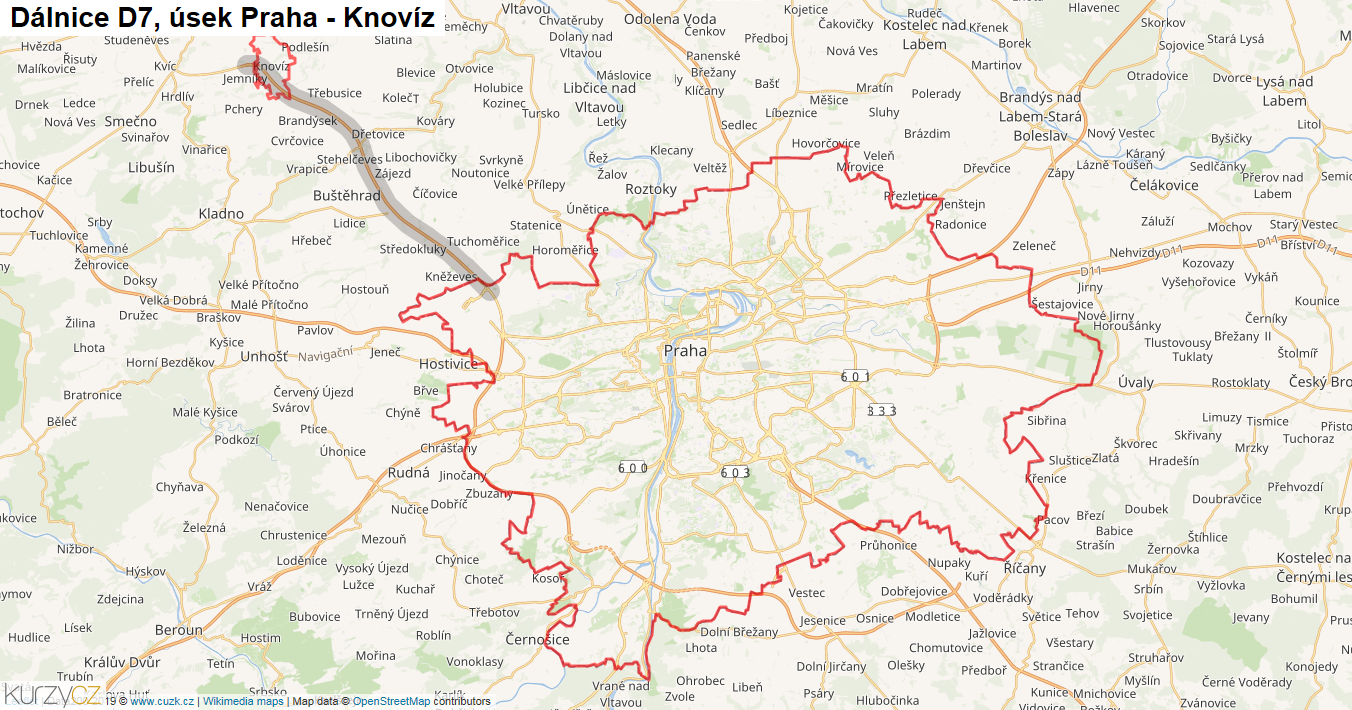 Úsek Praha - Knovíz, Dálnice D7 - Mapa