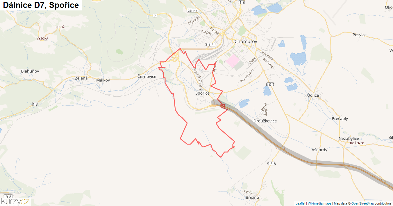 Spořice, Dálnice D7 - Mapa