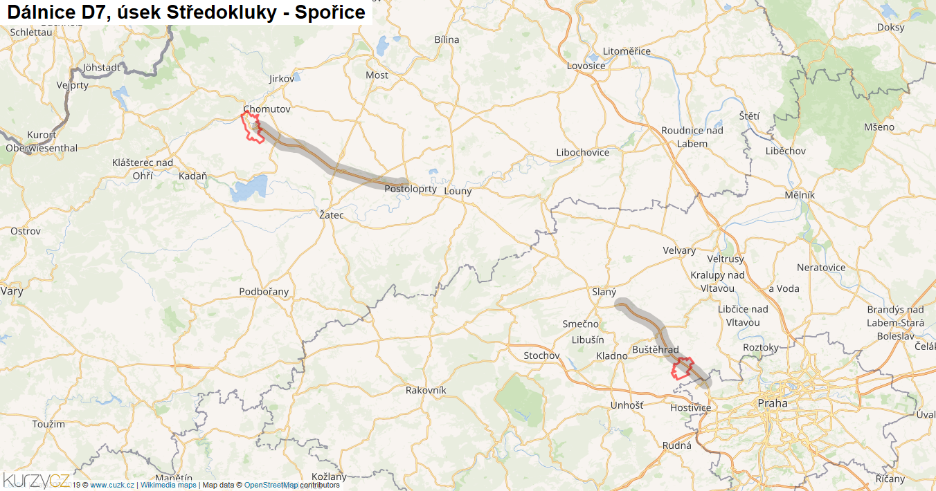 Úsek Středokluky - Spořice, Dálnice D7 - Mapa