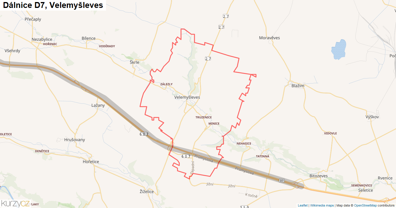 Velemyšleves, Dálnice D7 - Mapa