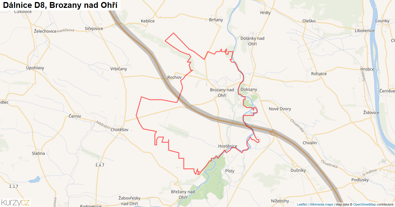 Brozany nad Ohří, Dálnice D8 - Mapa