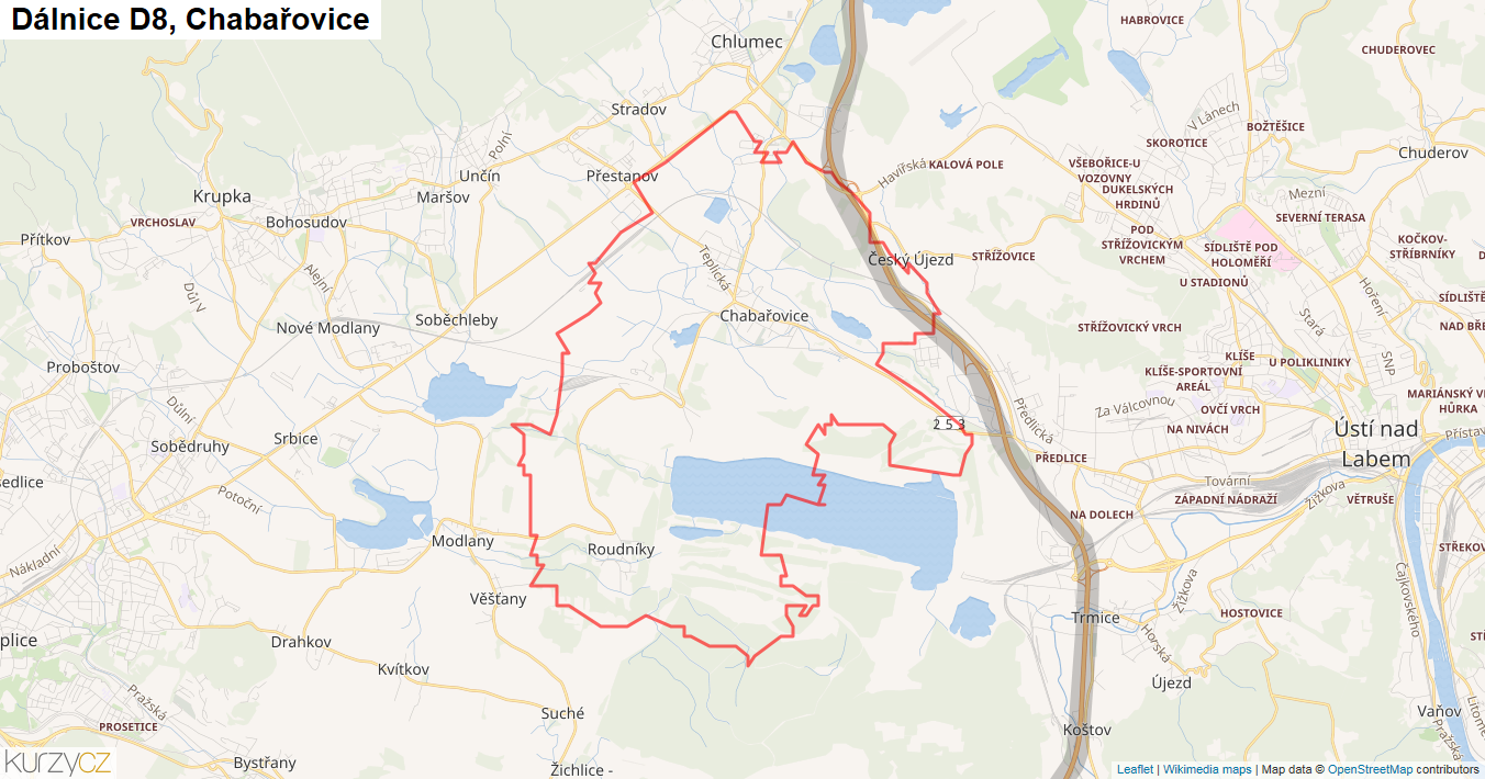 Chabařovice, Dálnice D8 - Mapa