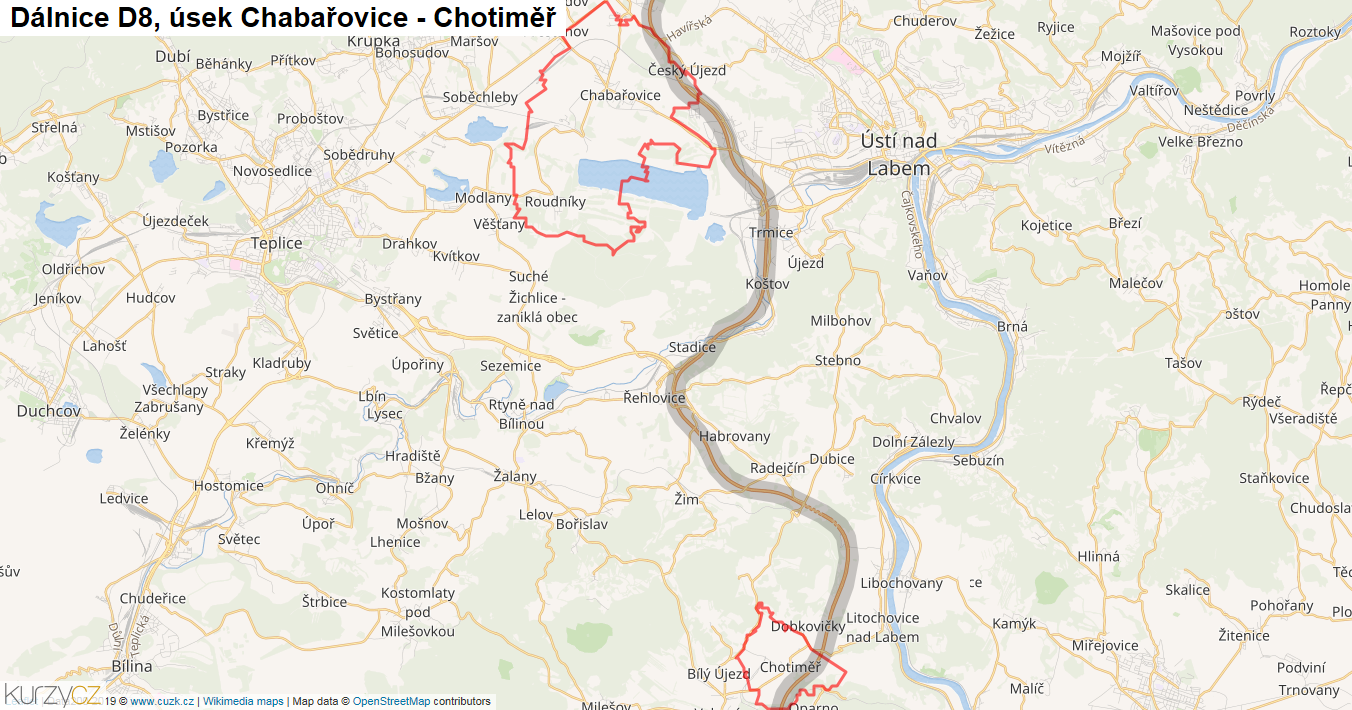 Úsek Chabařovice - Chotiměř, Dálnice D8 - Mapa
