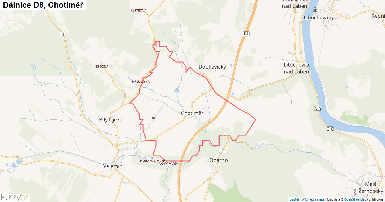 Chotiměř, Dálnice D8 - Mapa