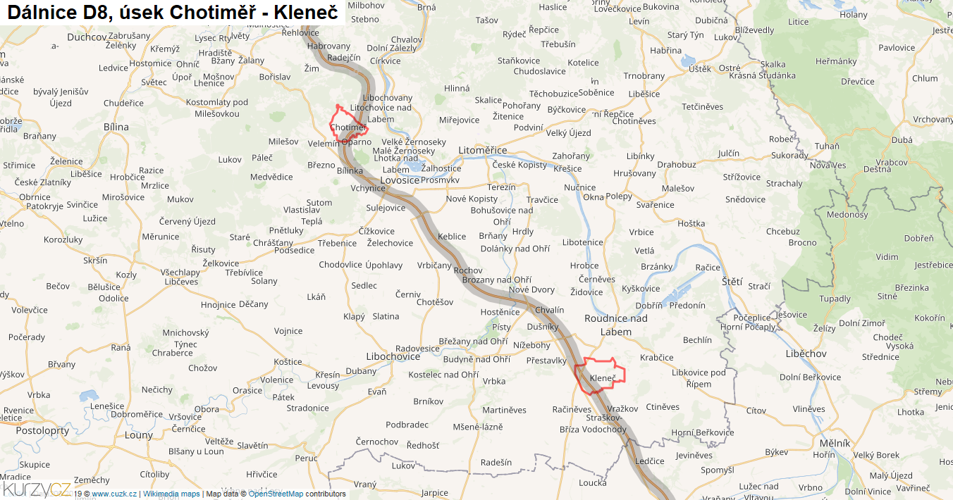 Úsek Chotiměř - Kleneč, Dálnice D8 - Mapa