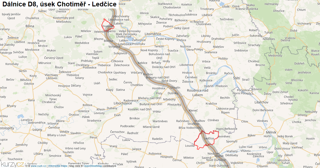 Úsek Chotiměř - Ledčice, Dálnice D8 - Mapa