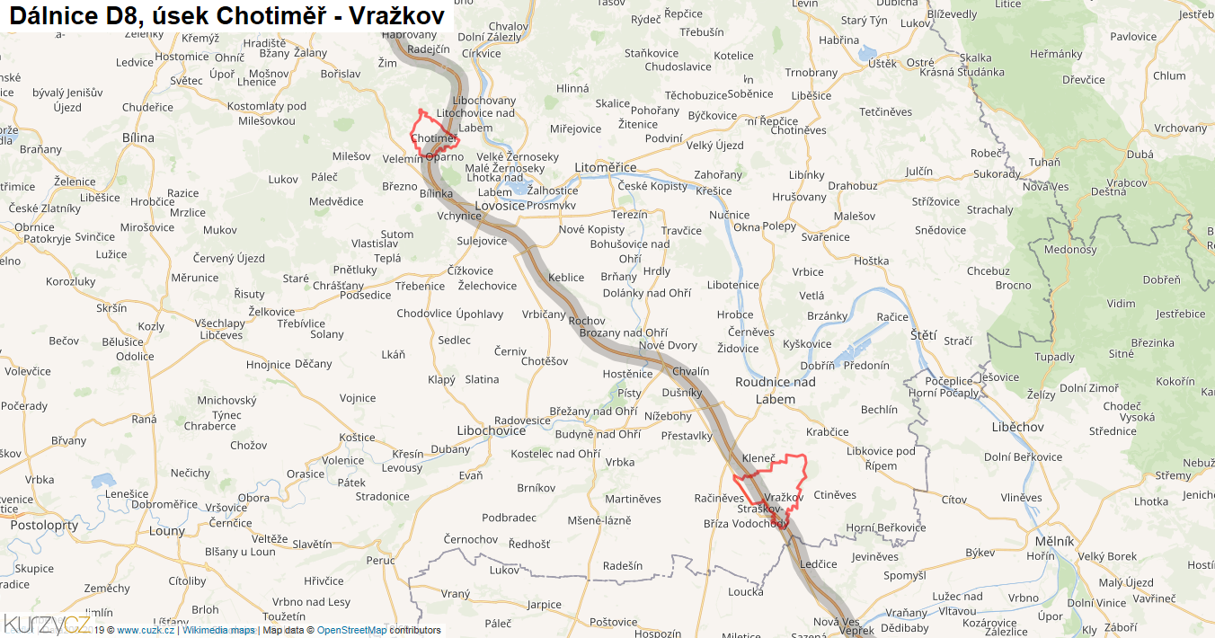 Úsek Chotiměř - Vražkov, Dálnice D8 - Mapa