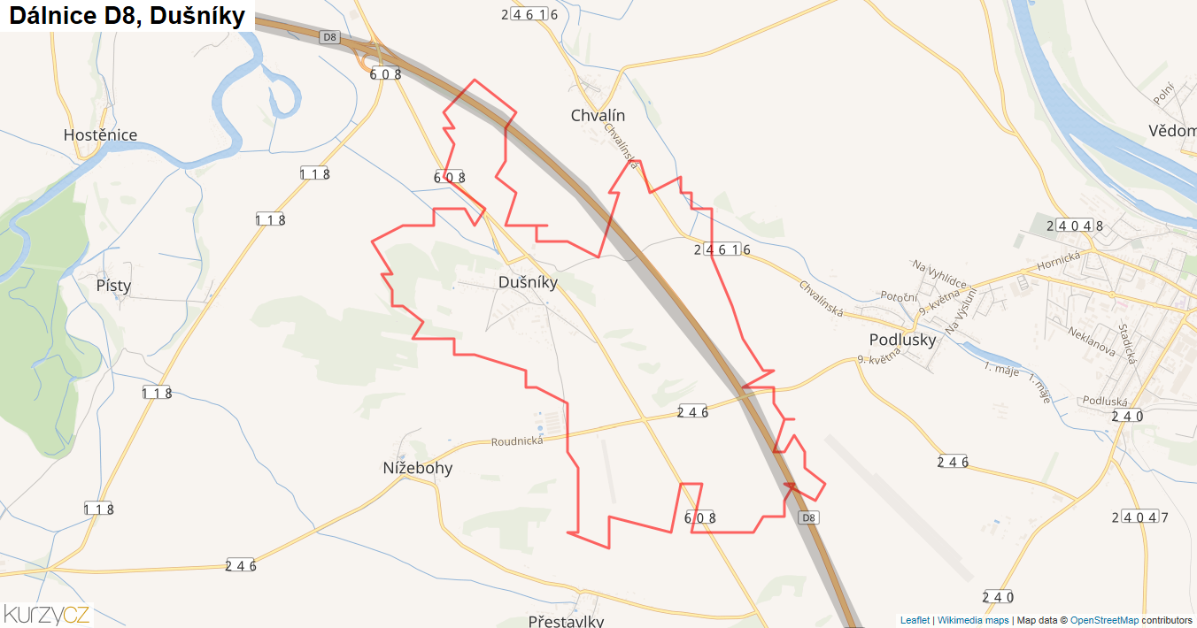Dušníky, Dálnice D8 - Mapa