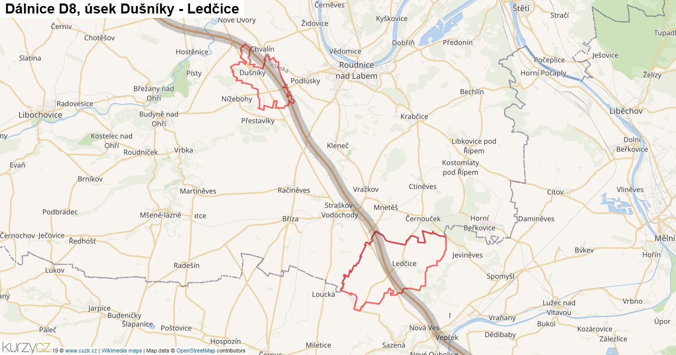 Úsek Dušníky - Ledčice, Dálnice D8 - Mapa